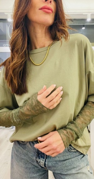 KIKISIX T-SHIRT MANICA PIZZO
